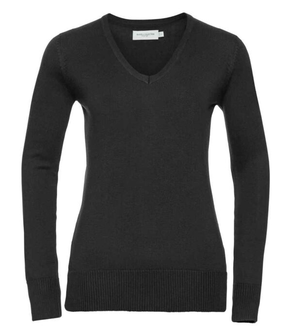 Russell Collection Ladies Cotton Acrylic V Neck Sweater