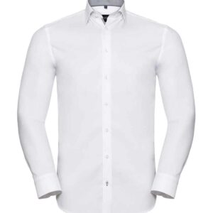 Russell Collection Long Sleeve Contrast Herringbone Shirt