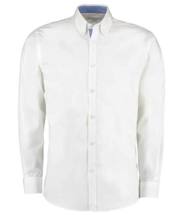 Kustom Kit Premium Long Sleeve Contrast Tailored Oxford Shirt