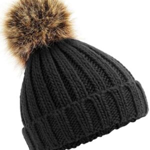 Beechfield Infant Faux Fur Pom Pom Chunky Beanie