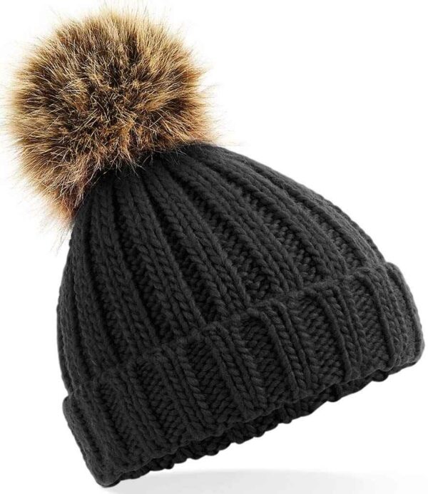 Beechfield Infant Faux Fur Pom Pom Chunky Beanie