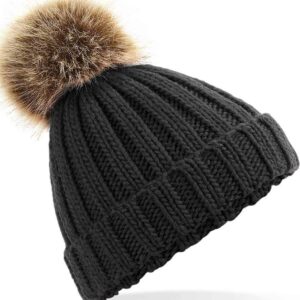 Beechfield Junior Faux Fur Pom Pom Chunky Beanie