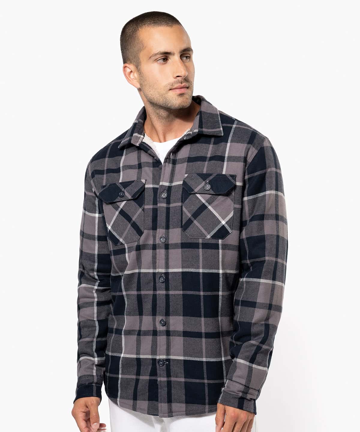 Sherpa-lined checked shirt jacket