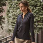Womens luxury stretch long sleeve polo (146)