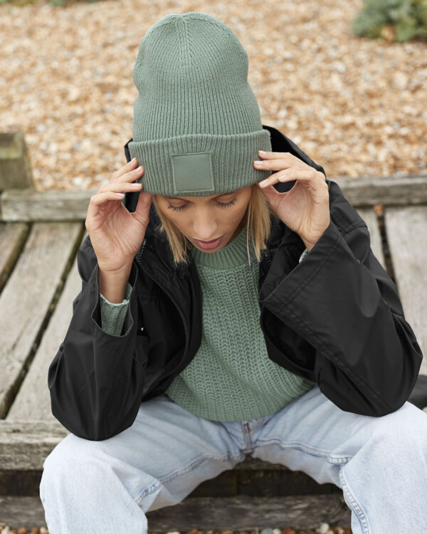 Deep-cuffed tonal patch beanie