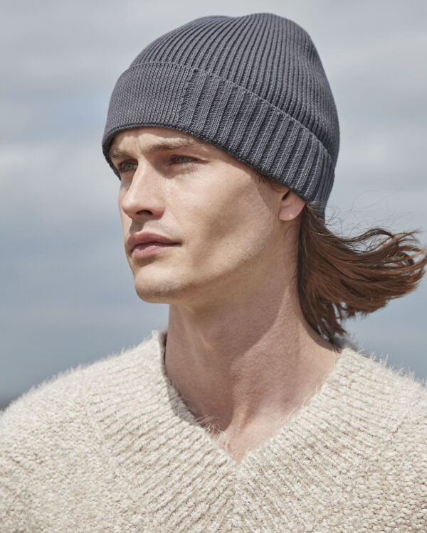 Organic cotton engineered patch beanie