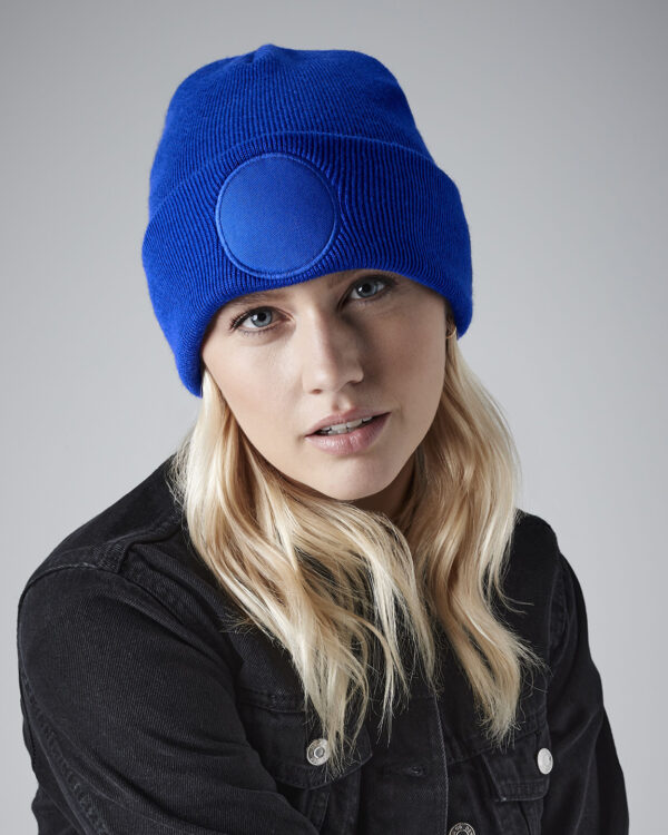 Circular patch beanie
