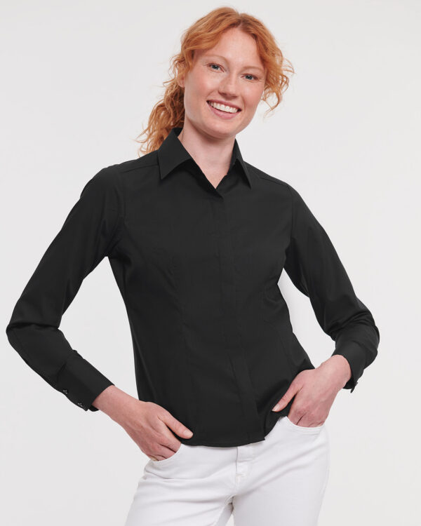 Women's long sleeve polycotton easycare fitted poplin shirt