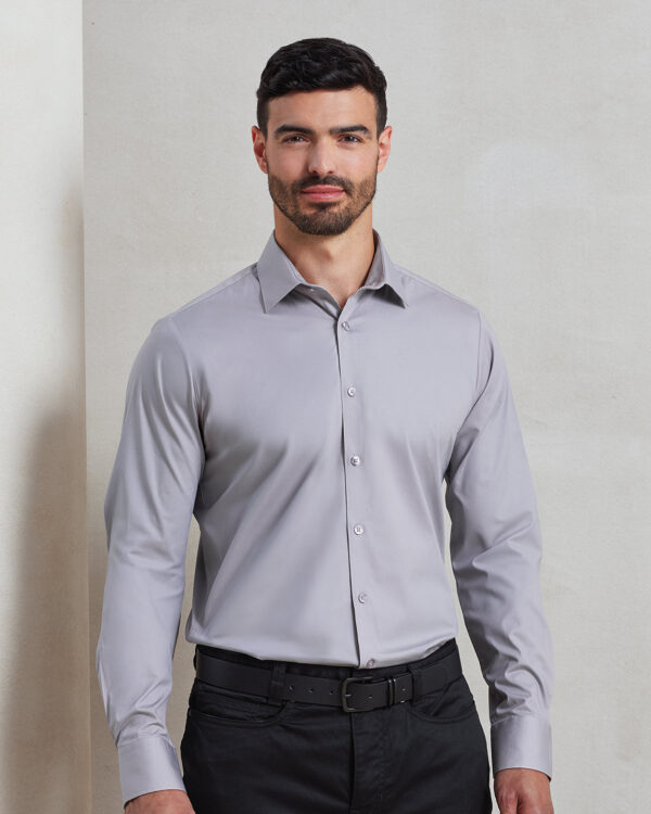 Stretch fit cotton poplin long sleeve shirt