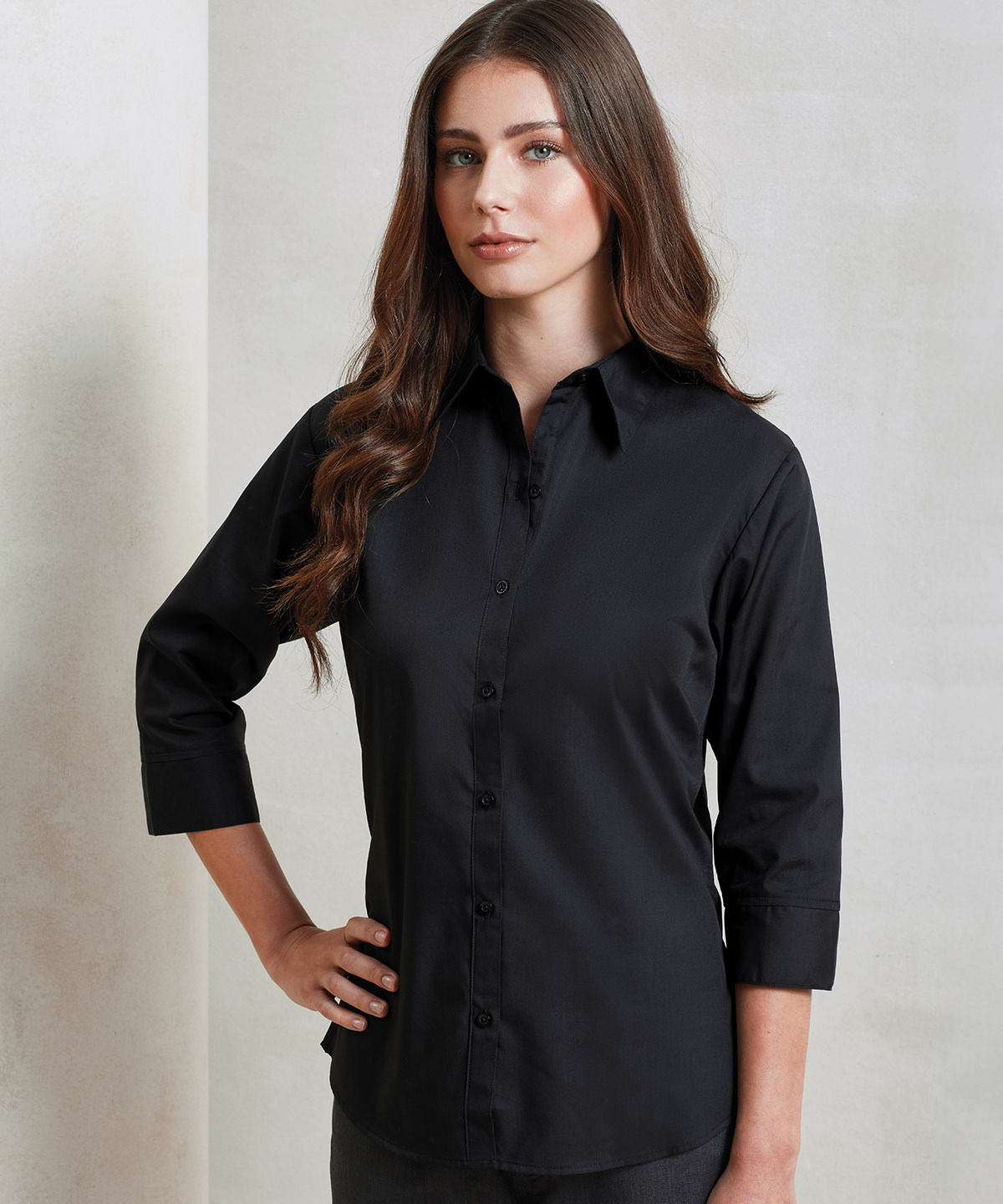 Women's ¾ sleeve poplin blouse 1 Women's ¾ sleeve poplin blouse