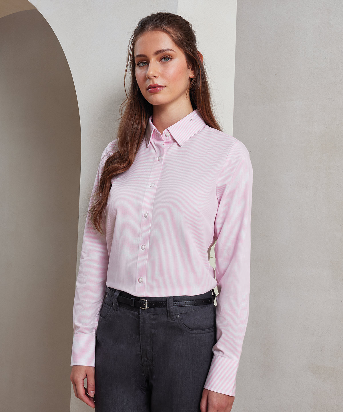 Women's cotton-rich Oxford stripes blouse 1 Women's cotton-rich Oxford stripes blouse