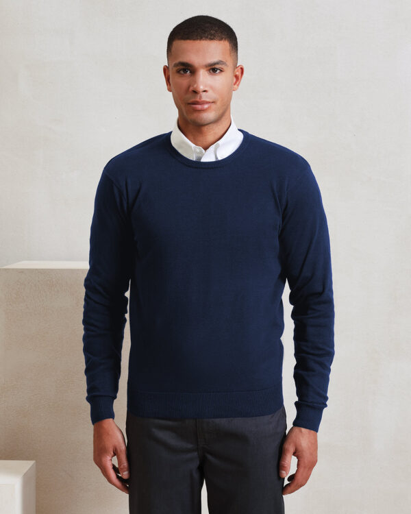 Crew neck cotton-rich knitted sweater