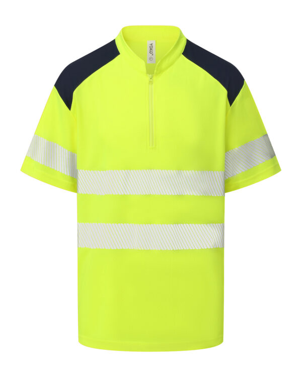 Hi-vis mandarin collar zip neck comfort trim polo (HVJ230)