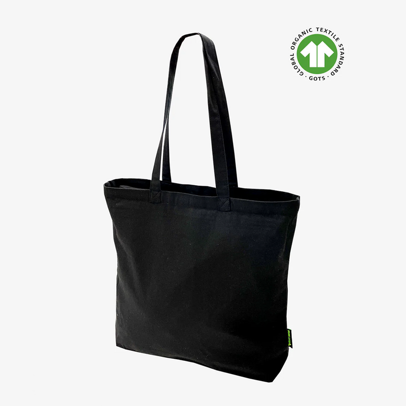 Black Organic Canvas Zippered Tote Bag