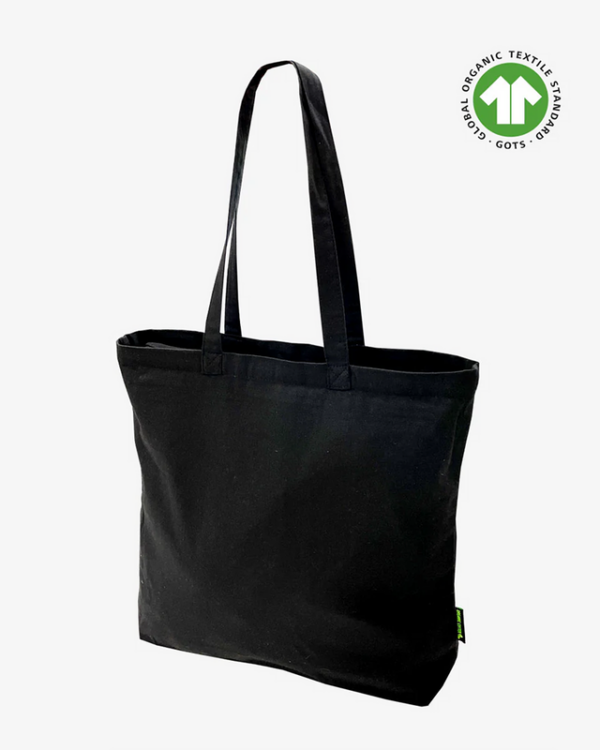 Black Organic Canvas Zippered Tote Bag